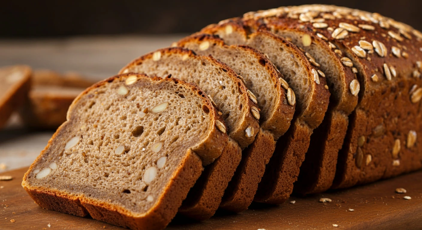 Whole-grain bread loaf with healthy, fiber-rich slices