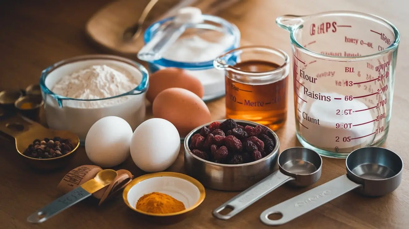 ingredients for muffins, including almond flour, raisins, and eggs