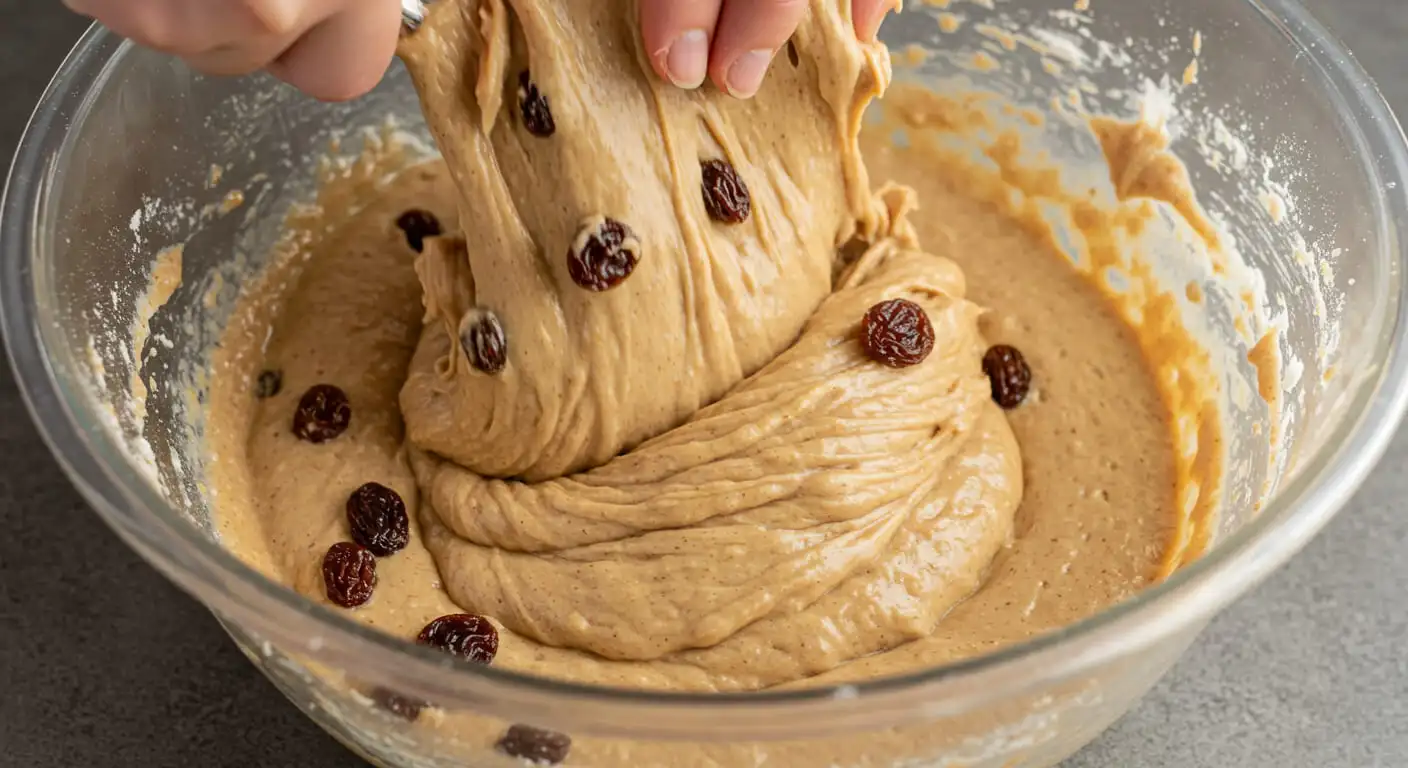 Whisking batter for homemade raisin muffins with almond flour and eggs