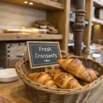 Fresh croissants displayed in a Parisian bakery