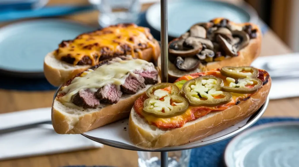 Three types of bread slices with different fillings.