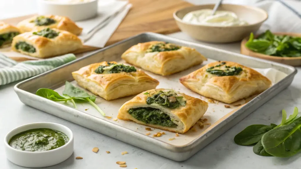 Savory puff pastries filled with spinach and cheese