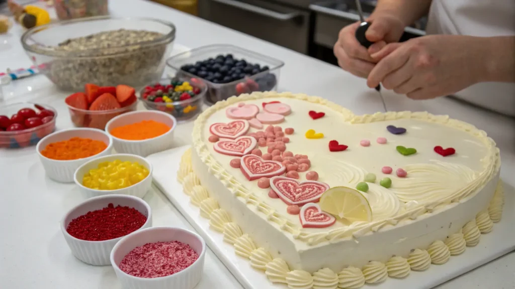 Hands piping pink frosting