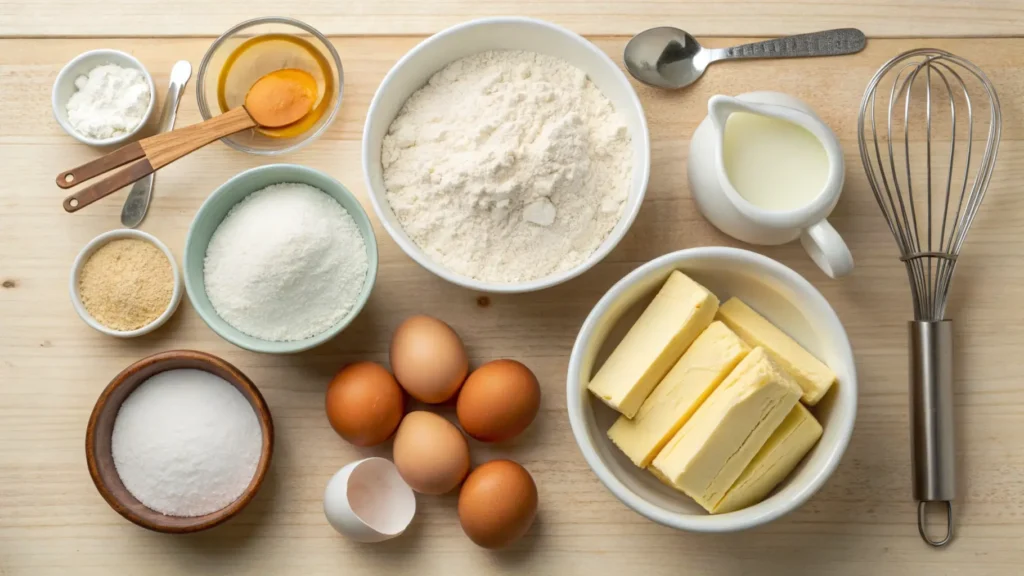ingredients on a countertop with a bowl of batter