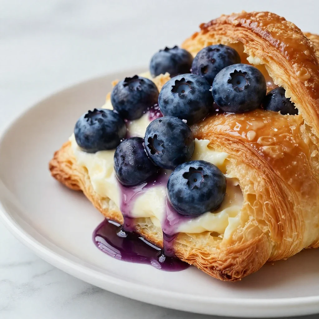 A delicious blueberry cream cheese croissant casserole baked to golden perfection