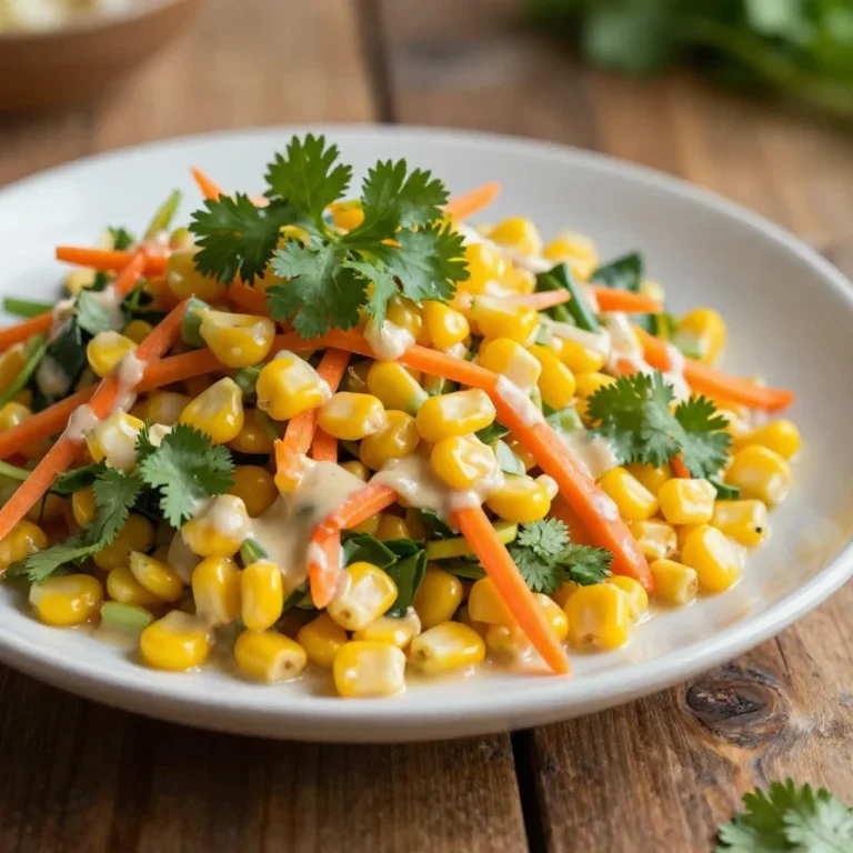 A vibrant bowl of crunchy corn slaw with colorful vegetables