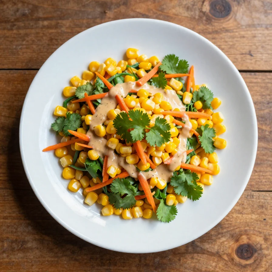 A vibrant bowl of crunchy corn slaw with colorful vegetables