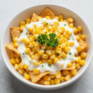 A colorful bowl of Fritos corn salad topped with fresh ingredients