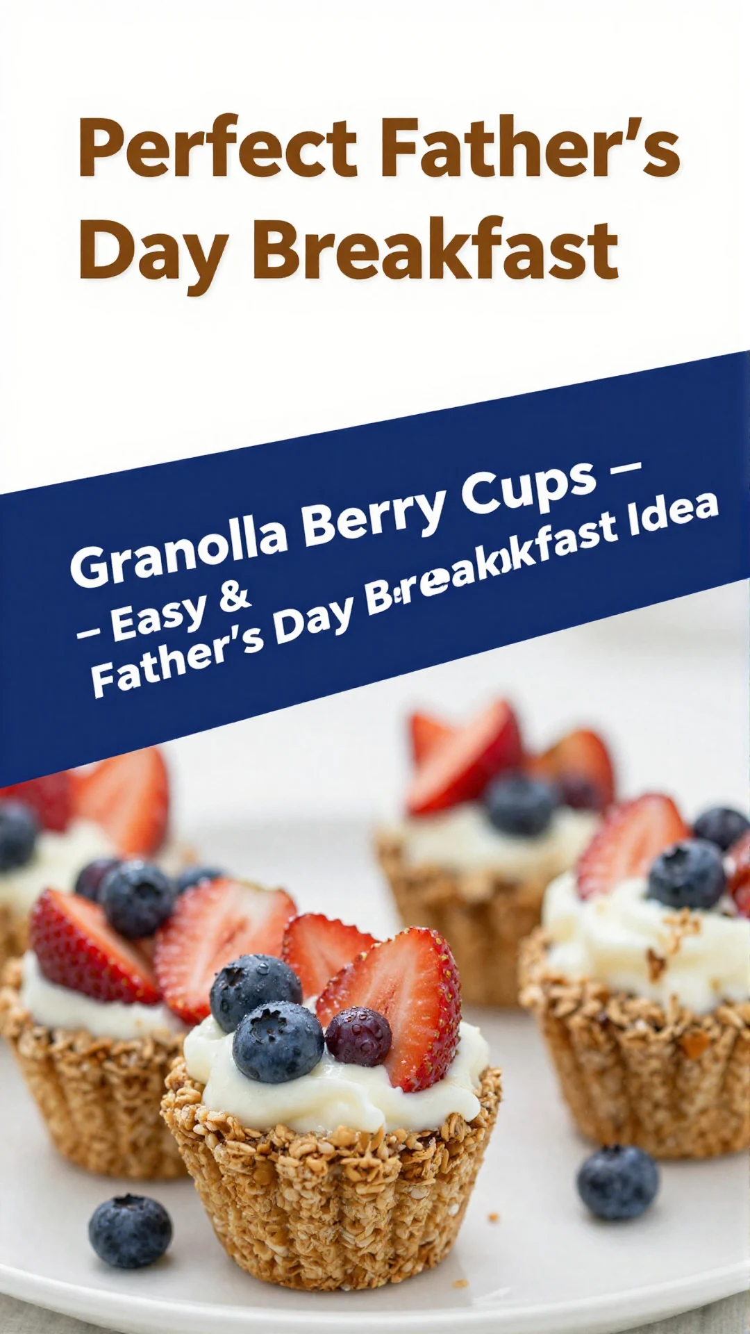 Delicious granola berry cups filled with fresh strawberries and blueberries on a wooden table