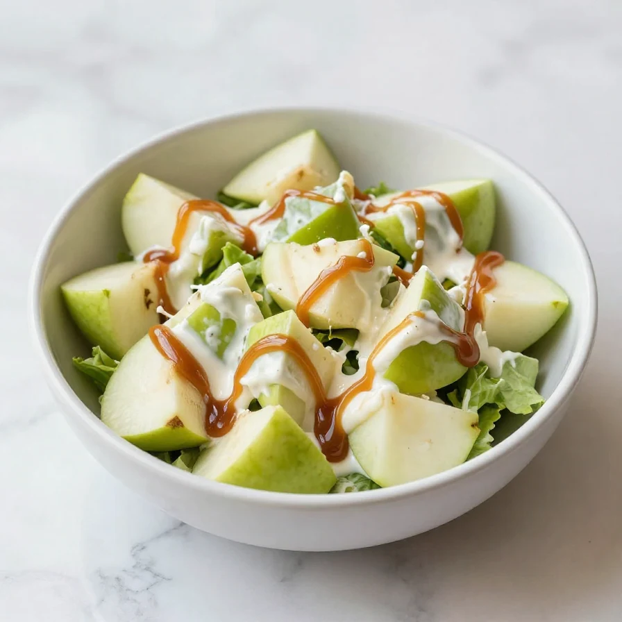 A bowl of SNICKERS salad topped with whipped cream and chocolate drizzle
