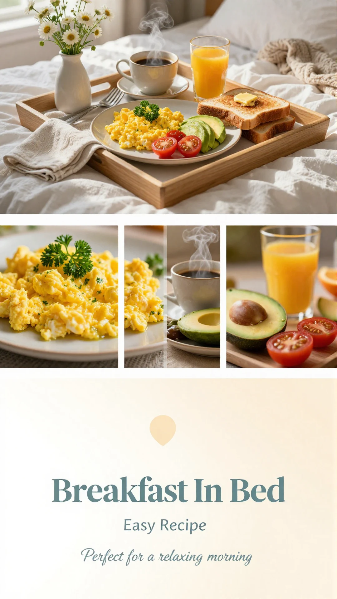 A cozy breakfast tray with pancakes, fresh fruit, and coffee served in bed