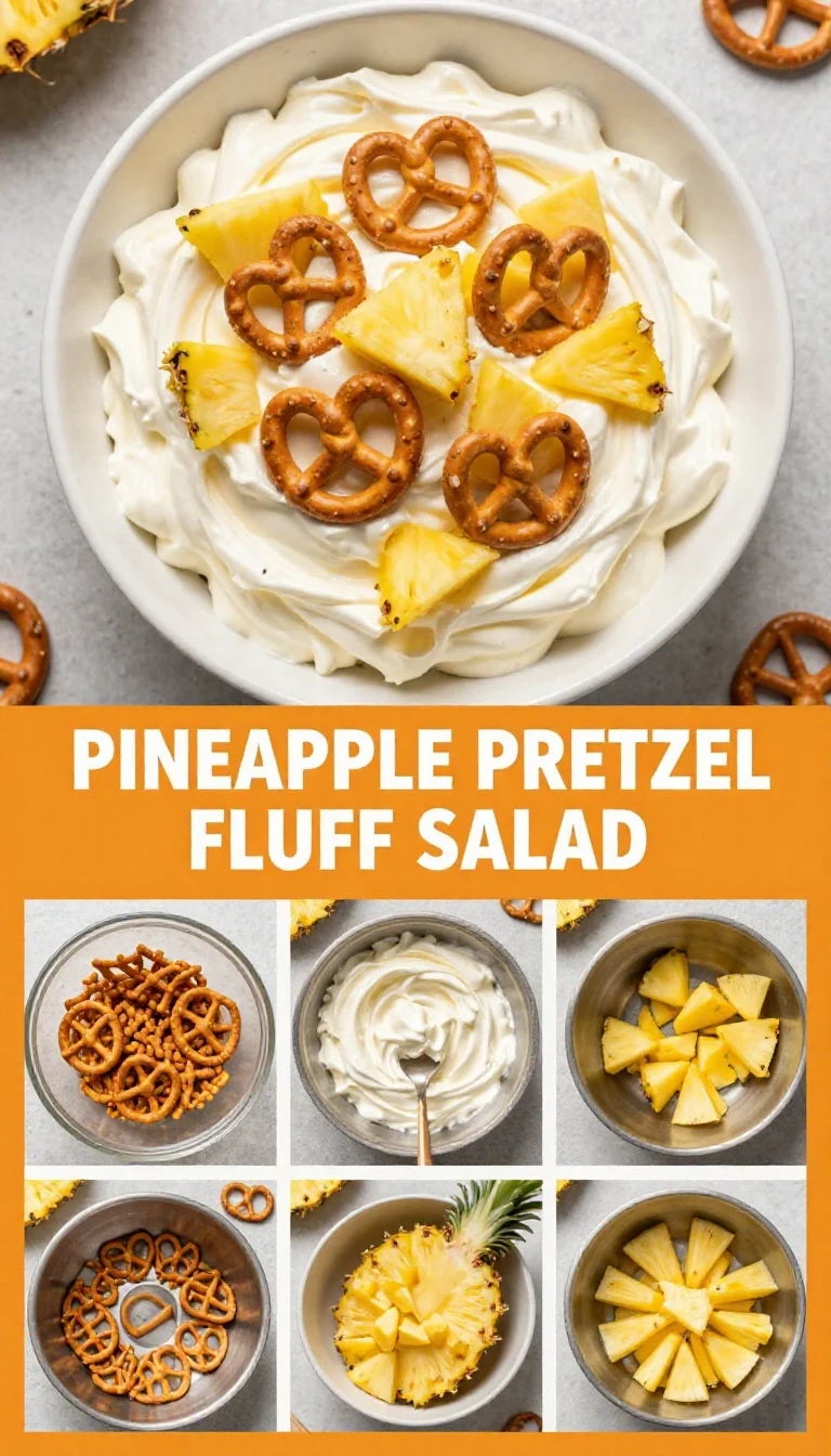 A delicious bowl of Pineapple Pretzel Fluff Salad decorated for a 4th of July celebration