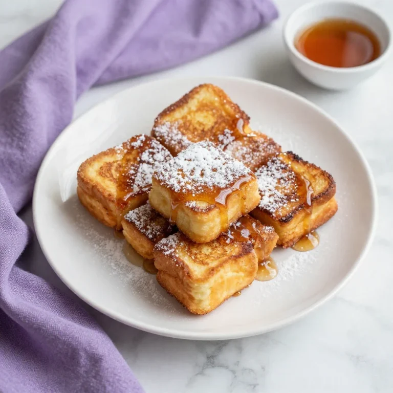 Delicious Hawaiian roll French toast bites served on a white plate with syrup