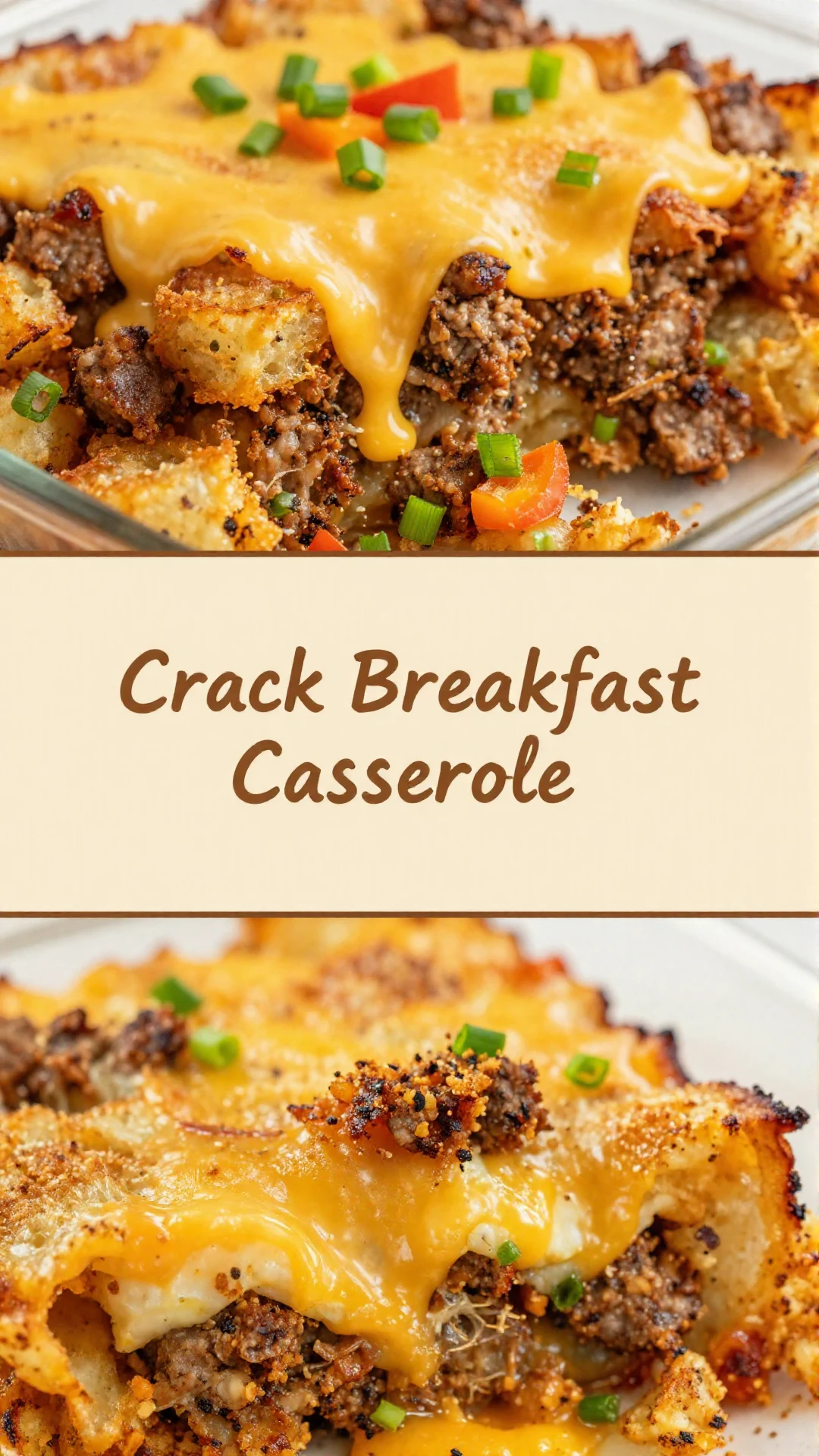 A delicious crack breakfast casserole topped with crispy bacon and melted cheese