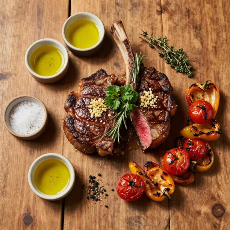 A beautifully arranged table featuring a variety of Father's Day dishes including grilled steak, fresh salads, and desserts.