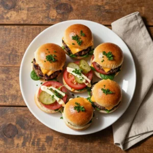A platter of delicious mini sliders with various toppings for Father's Day brunch
