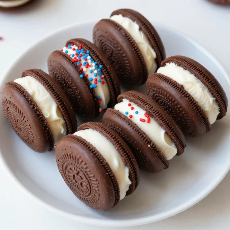 A close-up of colorful mini ice cream sandwiches decorated for the 4th of July.