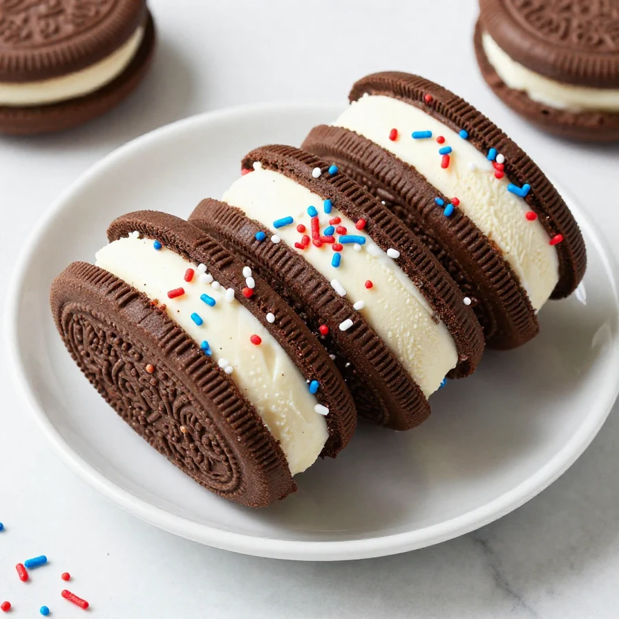 A close-up of colorful mini ice cream sandwiches decorated for the 4th of July.