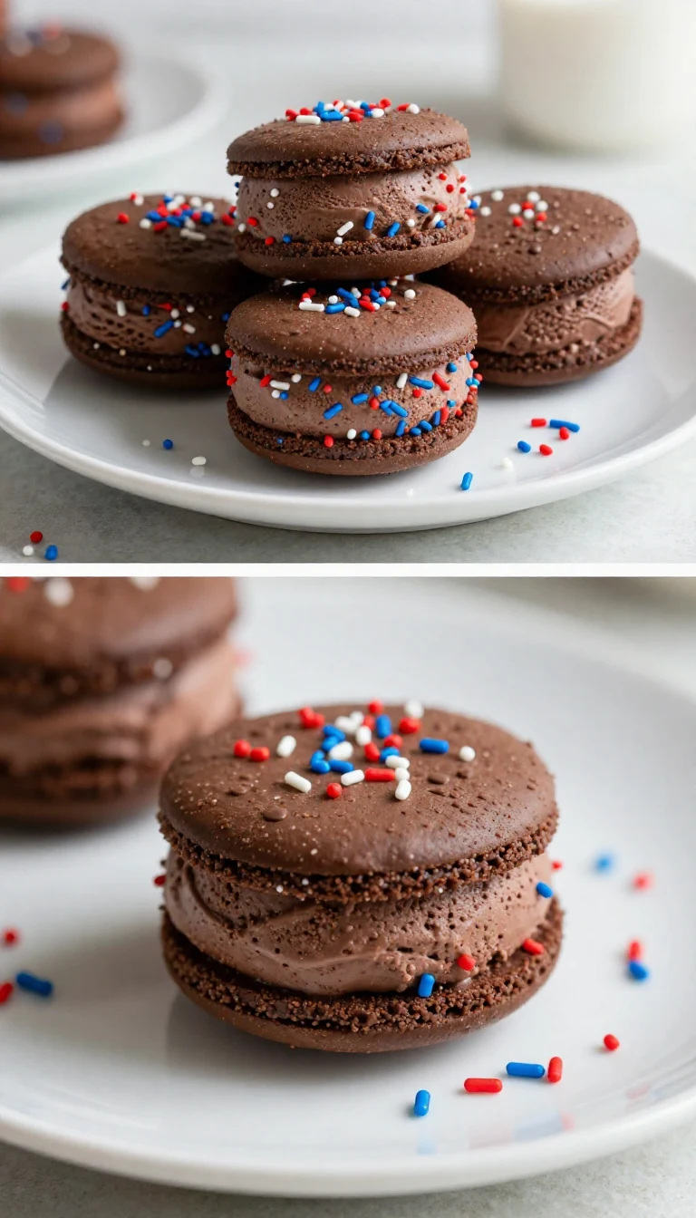 A close-up of colorful mini ice cream sandwiches decorated for the 4th of July.