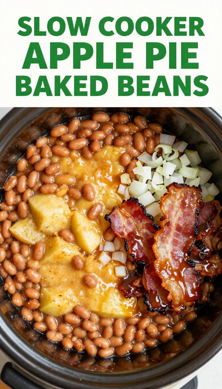 A delicious serving of apple pie baked beans in a rustic dish