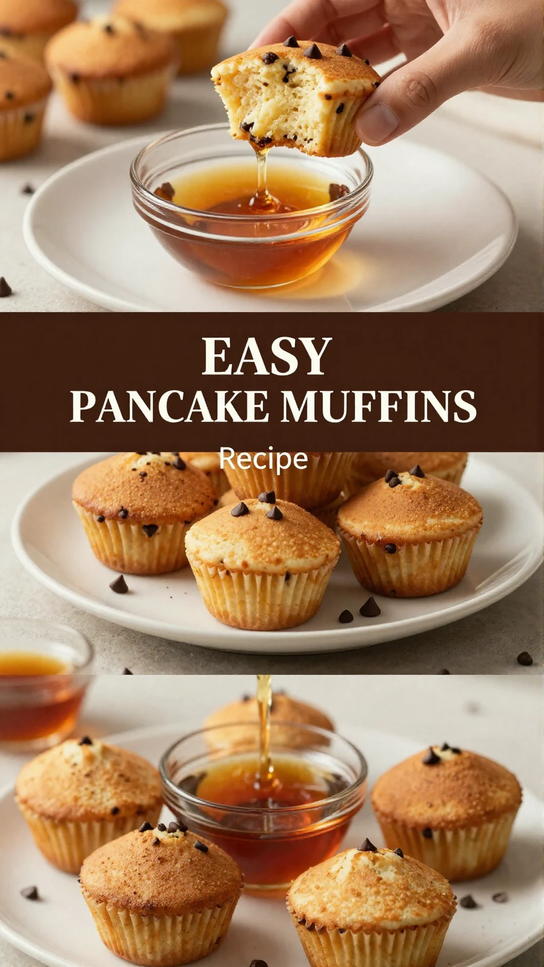 A plate of fluffy pancake muffins topped with syrup and fresh berries