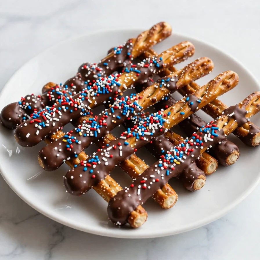 Decorated pretzel rods in red, white, and blue for 4th of July celebration