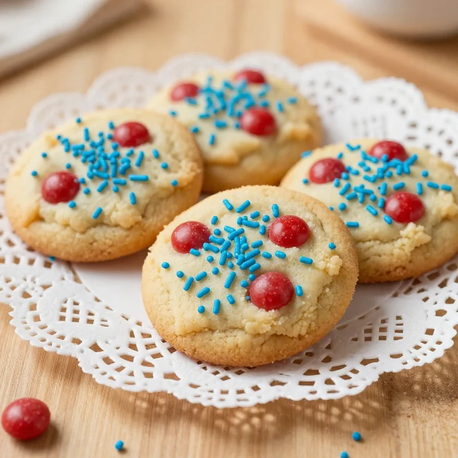 A close-up of colorful Fireworks Cookies Cream Cookies decorated with sprinkles