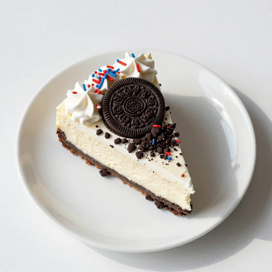 A delicious slice of No-Bake Fireworks Oreo Cheesecake Bars topped with colorful sprinkles