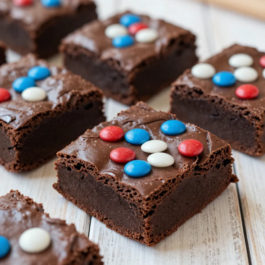 A delicious tray of red, white, and blue brownies decorated for 4th of July celebrations.