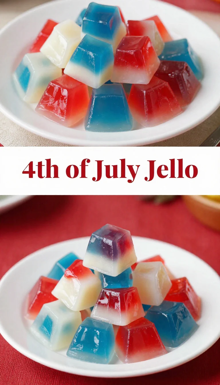 Colorful 4th of July Jello dessert layered in red, white, and blue