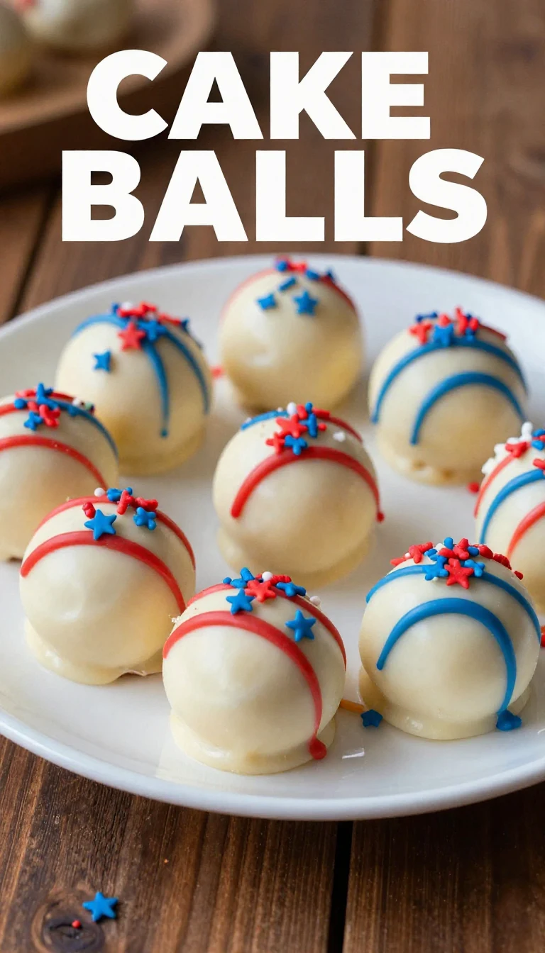 A close-up of red, white, and blue truffles decorated for the 4th of July