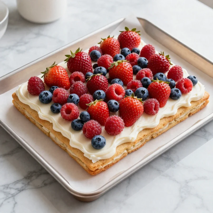 A beautifully decorated sugar cookie flag cake with red, white, and blue frosting