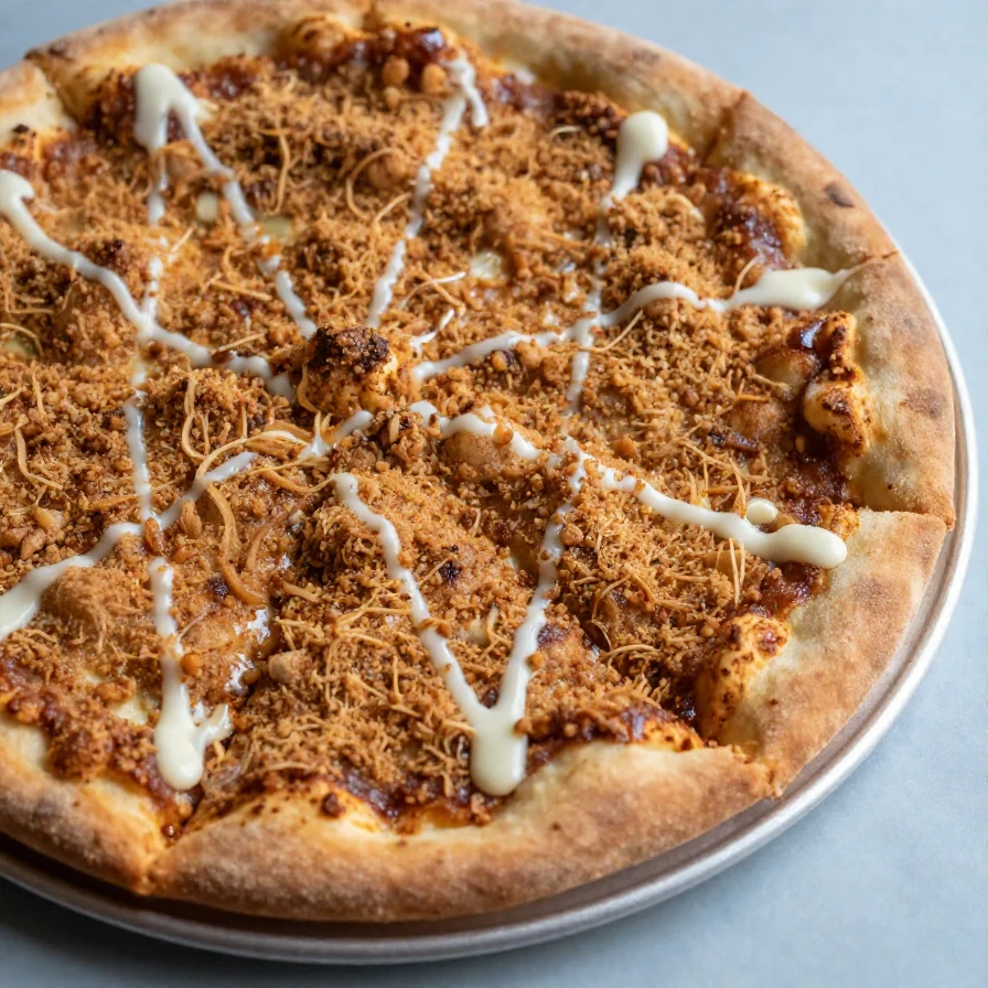Delicious cinnamon crumb dessert pizza topped with a sprinkle of powdered sugar