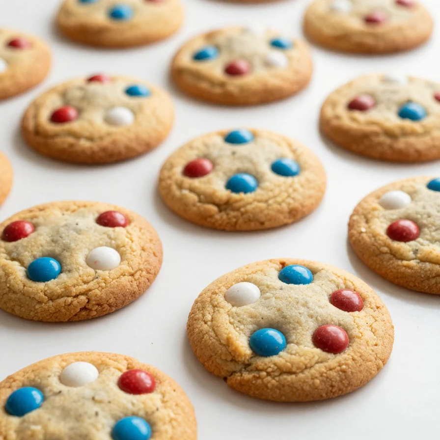 A plate of colorful 4th of July Monster Cookies made with browned butter blondie base