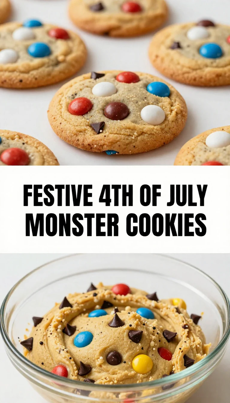 A plate of colorful 4th of July Monster Cookies made with browned butter blondie base