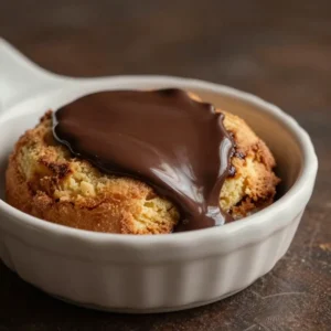 A delicious Southern chocolate cobbler served in a rustic dish with a scoop of vanilla ice cream on top