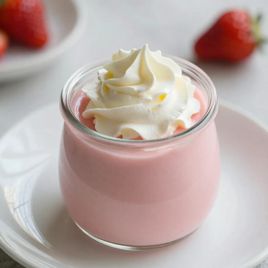 A delicious strawberry mousse topped with fresh strawberries and mint leaves in a glass dessert bowl