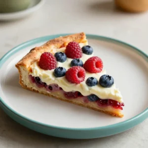 A colorful fruit pizza decorated with the American flag for 4th of July celebrations