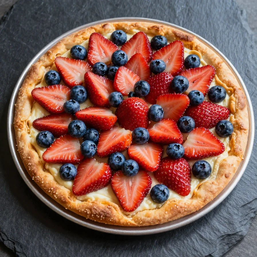 A colorful sheet pan fruit pizza topped with assorted fresh fruits and a creamy spread