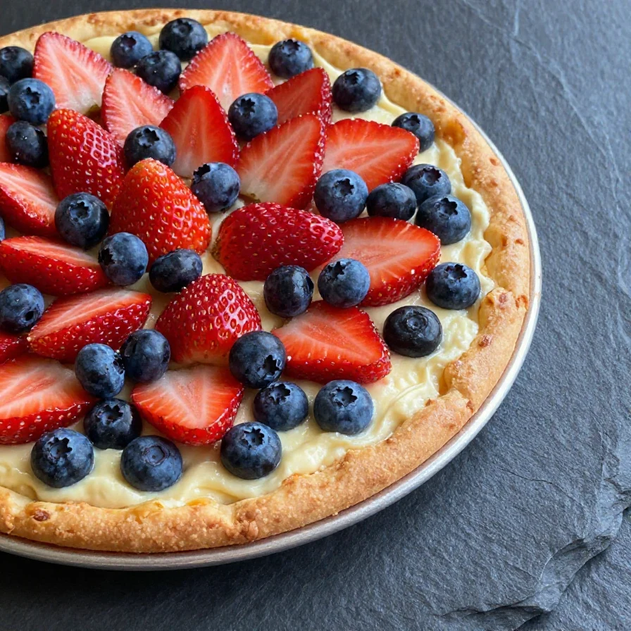 A colorful sheet pan fruit pizza topped with assorted fresh fruits and a creamy spread