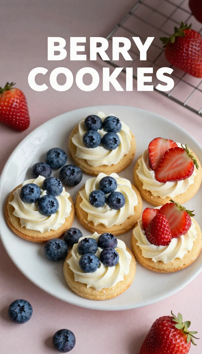 Colorful 4th of July fruit pizza cookies topped with strawberries, blueberries, and whipped cream