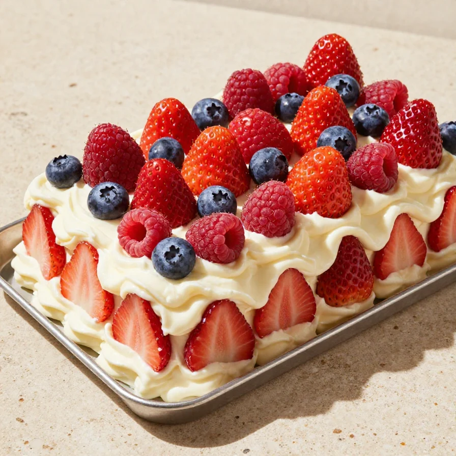 Colorful fruit pizza topped with strawberries, blueberries, and kiwi for a festive 4th of July celebration