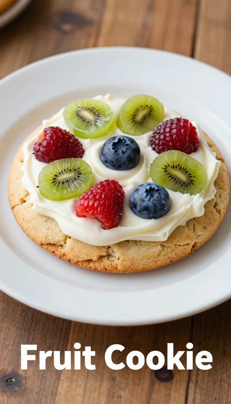 Colorful sugar cookie fruit pizzas topped with a variety of fresh fruits