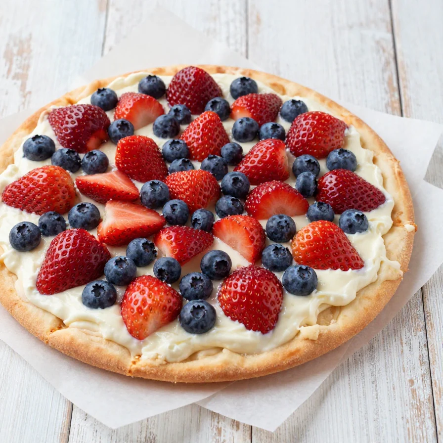 A dessert pizza decorated with the American flag made of cookie dough and frosting