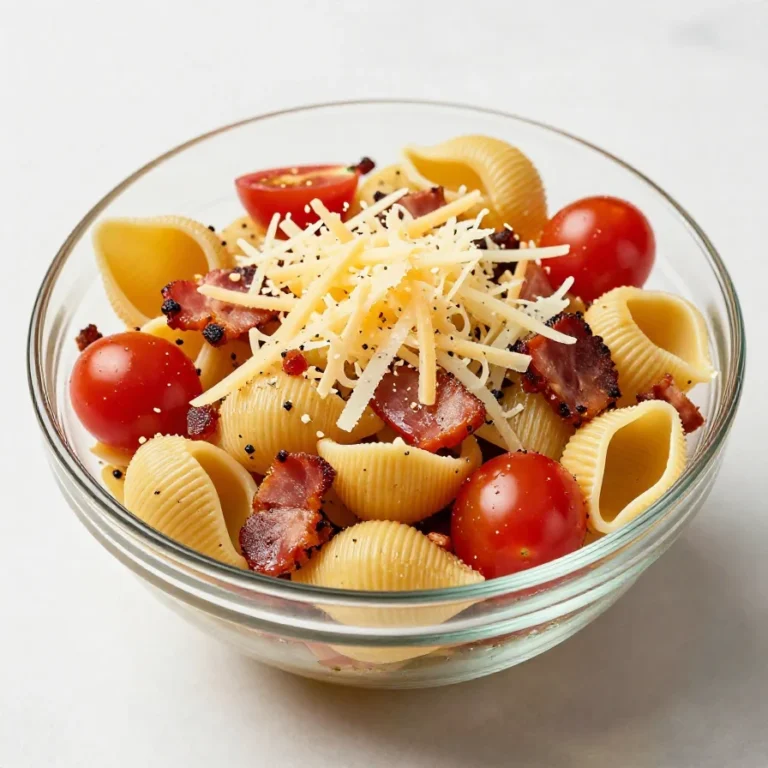 A colorful bowl of Cowboy Pasta Salad with fresh vegetables and pasta