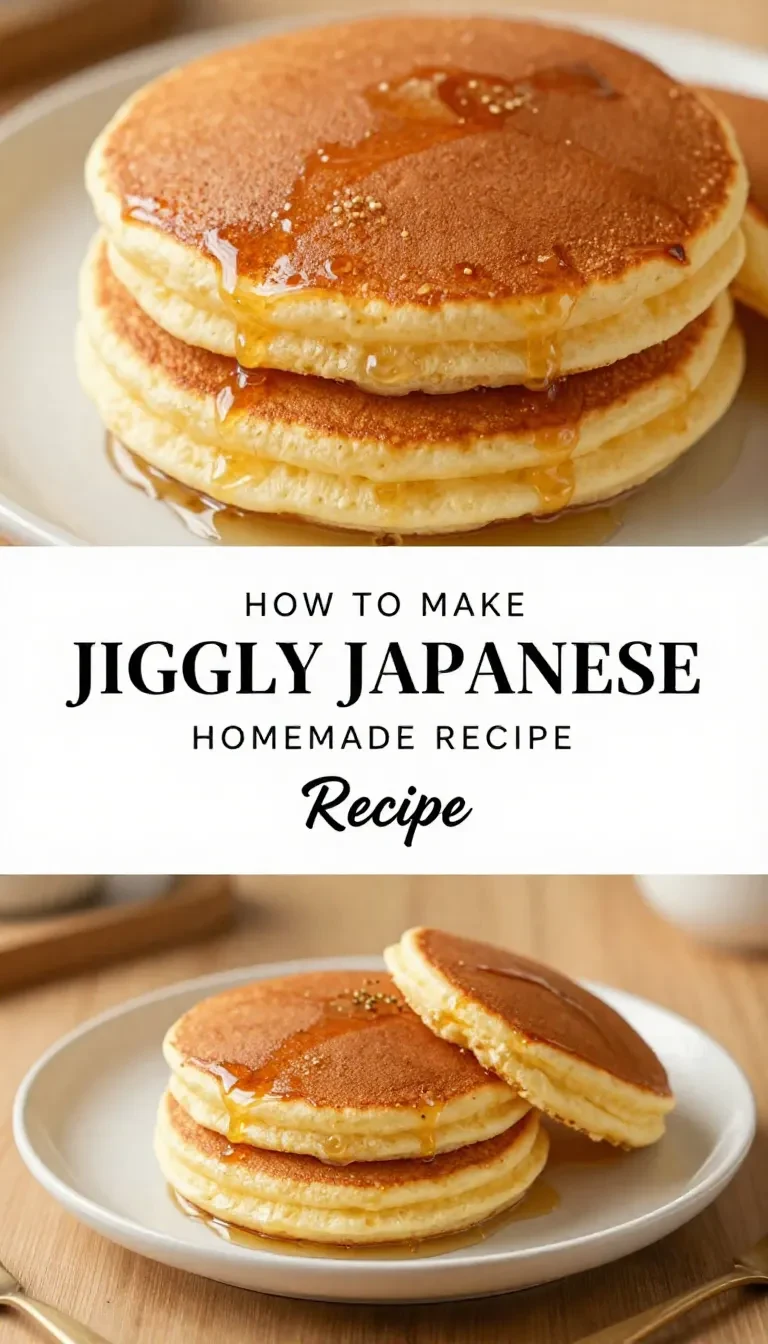 Close-up of fluffy Japanese souffle pancakes stacked on a plate with powdered sugar sprinkled on top.
