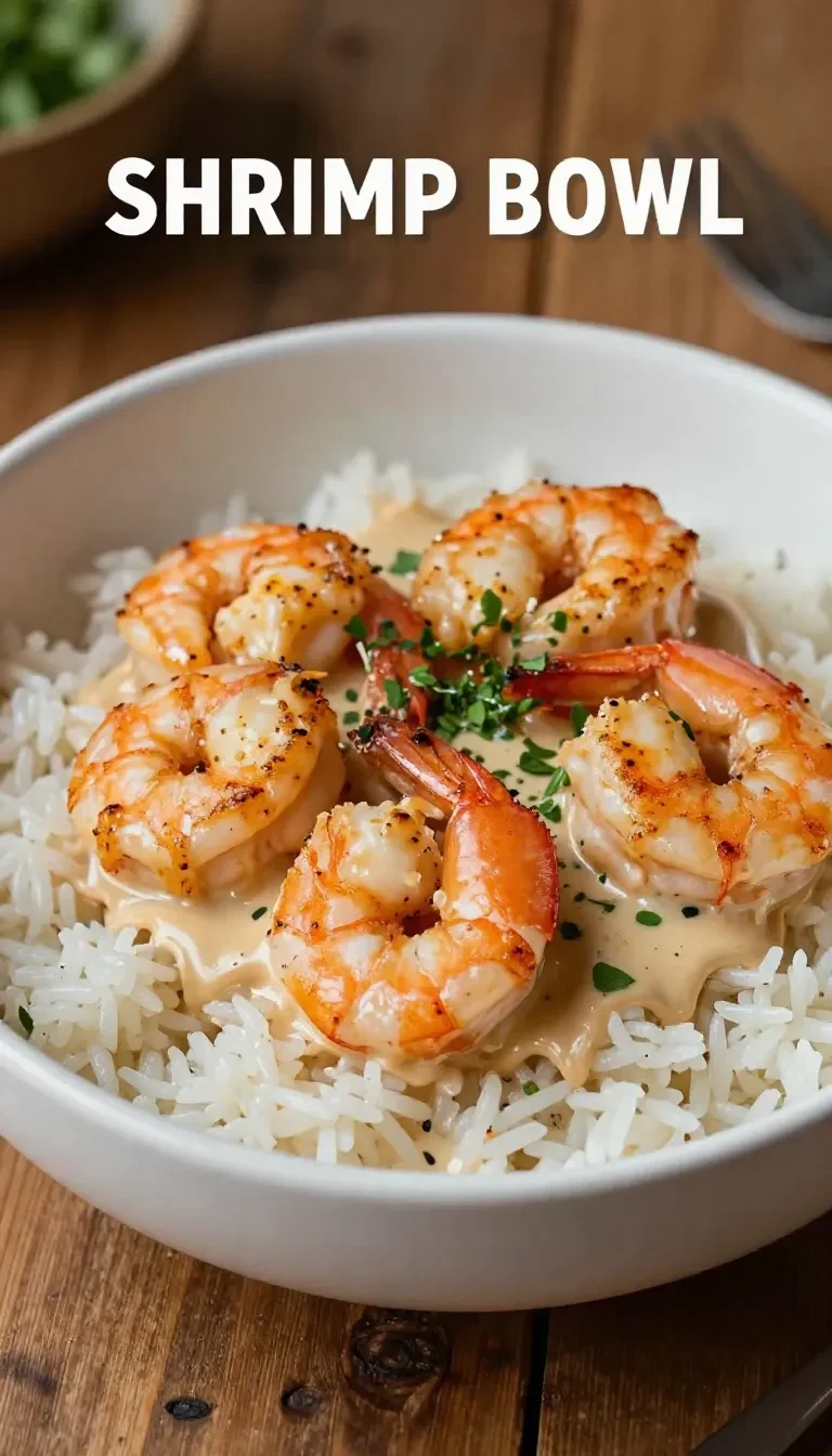 A plate of creamy garlic shrimp garnished with fresh parsley.