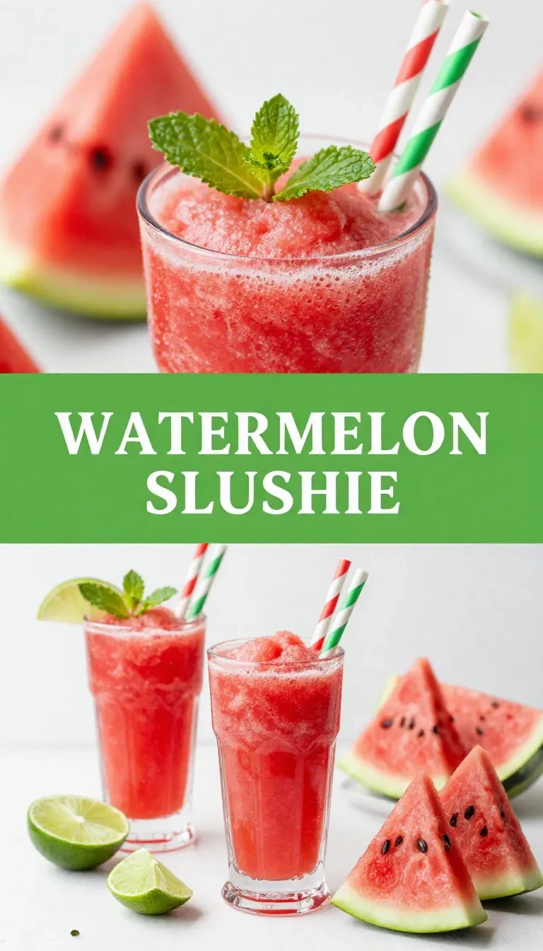 A refreshing watermelon slushie served in a clear glass with a mint garnish.