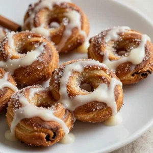 Golden-brown baked cinnamon twists made with crescent rolls on a wooden plate.