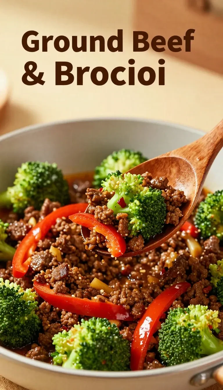 A plate of cooked ground beef paired with steamed broccoli florets.